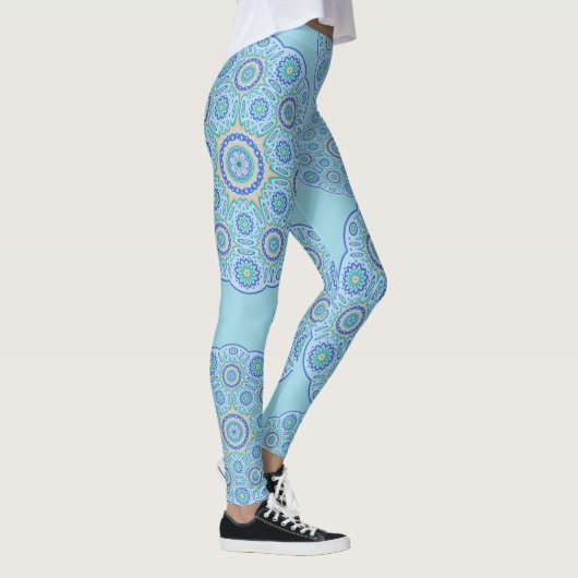 Blauw Mandala-ontwerp Leggings (Rechts)