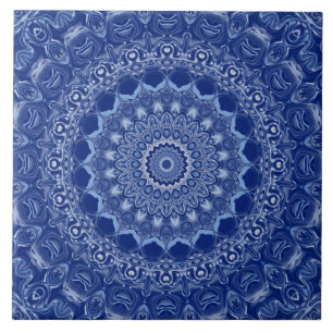 Blauw Mandala Patroon met Steruitbarsting Symmetri Tegeltje