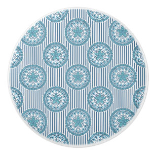 Blauw mandala patroon op gestreepte achtergrond keramische knop