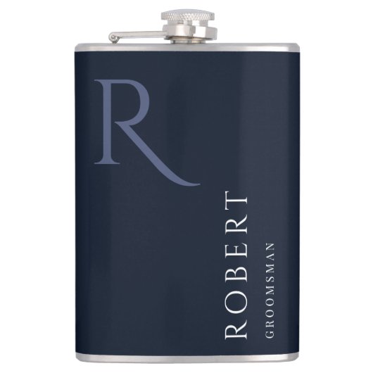 Blauw mannelijk Monogram Groomsmen Gift Heupfles (Voorkant)