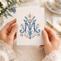Blauw Maria-monogram katholieke briefpapier Bedank