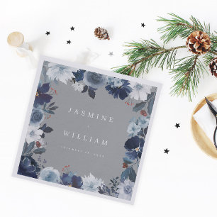 Blauw & Marine Bloemen Naam Servetten- Grijs Servet