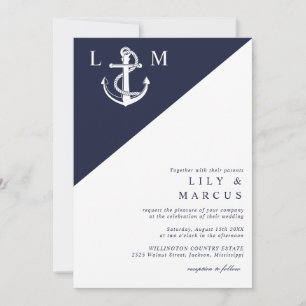 Blauw marine eenvoudig elegante trouw-QR-code Kaart