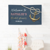 Blauw marine gouden anker touw bruidsdouche  spandoek (Insitu)