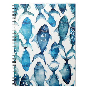 Blauw & Marine Oceaanvis   Zee Kinderen School  Notitieboek
