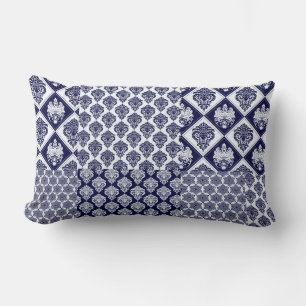 Blauw marine patchwork damast omkeerbare kussen