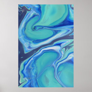 Blauw marine vloeistof abstract modern marmer werv poster