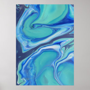 Blauw Marine Vloeistof Abstract Moderne Marmer Wer Poster