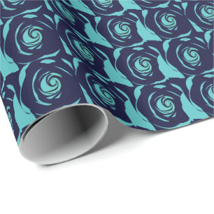 Blauw Marineblauw Roos Bloem Bloemmotief Cadeaupapier