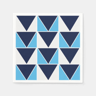 Blauw marineblauw wit driehoek geometrisch patroon servet