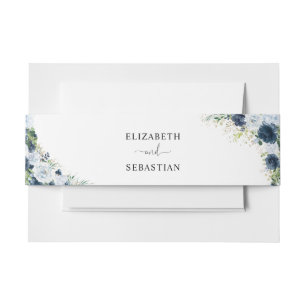 Blauw marinebloem bruiloft uitnodiging tailleband uitnodigingen wikkel