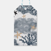 Blauw maritiem koraal aquarel elegante party cadeaulabel (Achterkant)