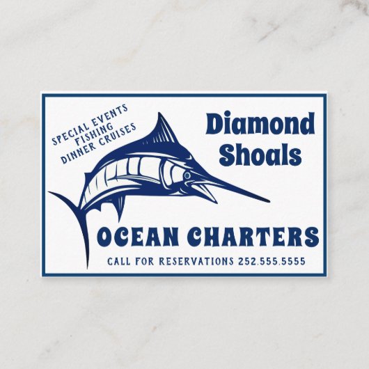 Blauw Marlin Design Ocean Charter Visitekaartje (Voorkant)