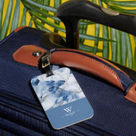 Blauw marmer abstract kustpatroon bagagelabel