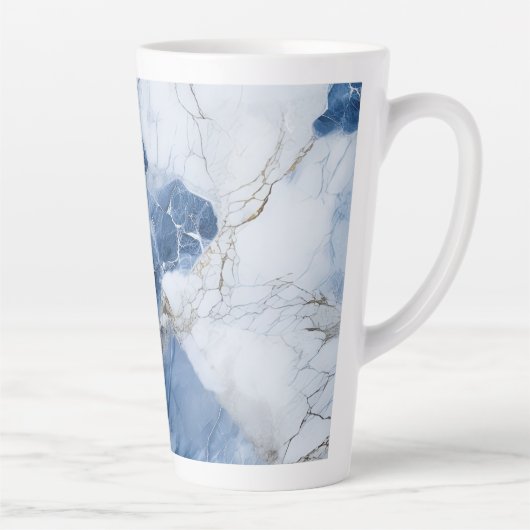 Blauw marmer abstract kustpatroon latte mok (Rechts)