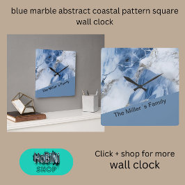 Blauw marmer abstract kustpatroon vierkante klok
