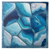 Blauw Marmer Abstracte Cellular Art Tegeltje (Voorkant)