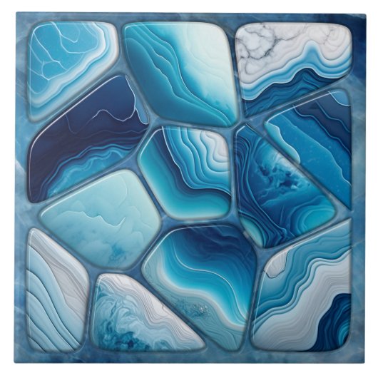 Blauw Marmer Abstracte Cellular Art Tegeltje (Voorkant)