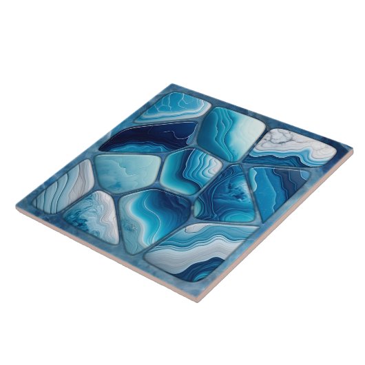 Blauw Marmer Abstracte Cellular Art Tegeltje (Zijkant)