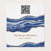 Blauw Marmer Agaat Goud Glitter QR code Visitekaartjes (Buitenkant ongevouwen)