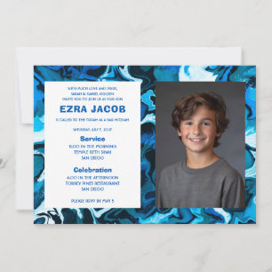 Blauw Marmer Custom FOTO Bar Bat Mitzvah Kaart