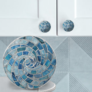 Blauw marmer en aquamarijn mozaïek spiraal keramische knop