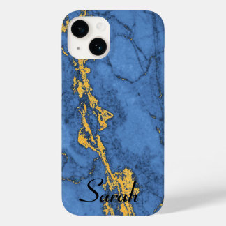 Blauw Marmer en Goud Case-Mate iPhone 14 Hoesje