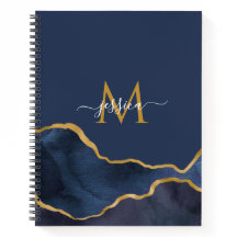 Blauw Marmer Gepersonaliseerd Monogram Notitieboek