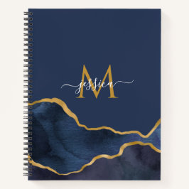 Blauw Marmer Gepersonaliseerd Monogram Notitieboek