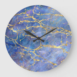 Blauw Marmer Goud Abstracte Textuur Grote Klok