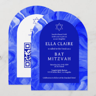 Blauw Marmer Krullen Ster QR Bar Mitswa Boog Kaart
