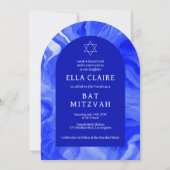 Blauw Marmer Krullen Ster QR Bar Mitswa Boog Kaart (Voorkant)