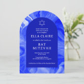 Blauw Marmer Krullen Ster QR Bar Mitswa Boog Kaart (Staand voorkant)