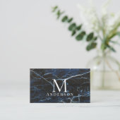 Blauw Marmer Mannelijk Dubbel Monogram Visitekaartje (Staand voorkant)