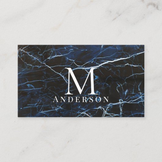 Blauw Marmer Mannelijk Dubbel Monogram Visitekaartje (Voorkant)