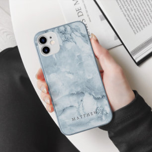Blauw Marmer Mannelijk Gepersonaliseerd Monogram iPhone X Hoesje