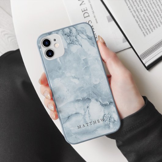 Blauw Marmer Mannelijk Gepersonaliseerd Monogram Case-Mate iPhone Case