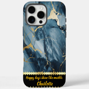 Blauw marmer met gouden aderen voor iPhone 16 pro max hoesje