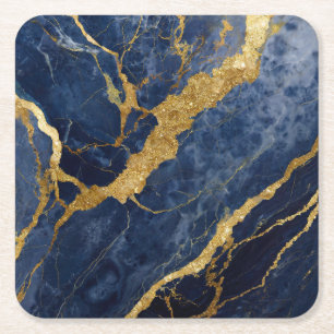 Blauw Marmer Patroon met Goud Vierkante Kartonnen Onderzetter