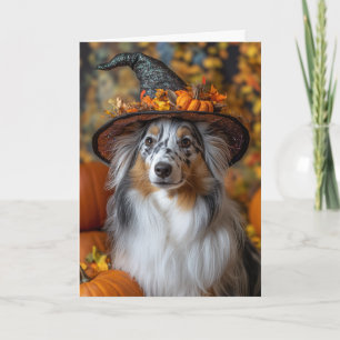 Blauw Marmer Sheltie Halloween Kaart