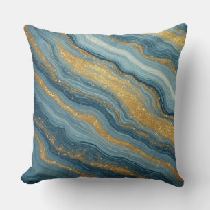Blauw Marmeren Abstract Met Gouden Aderen Kussen