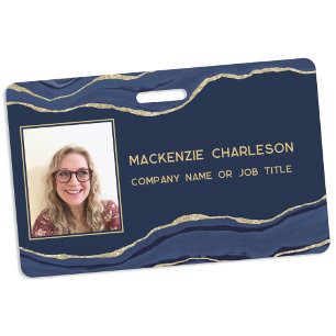 Blauw marmeren agaat geode gouden zakelijke foto I Badge