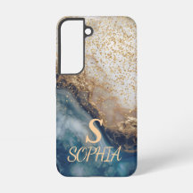 blauw marmeren chic gouden glinsterend monogram