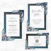 Blauw Marmeren Elegante Trouw-RSvp QR-code RSVP Kaartje