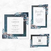 Blauw Marmeren Elegante Trouw-RSvp QR-code RSVP Kaartje