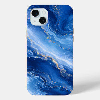Blauw Marmeren Golven Luxe Abstract iPhone 15 Mini Hoesje