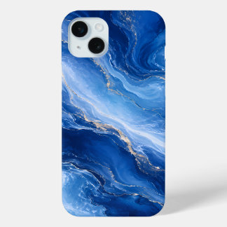 Blauw Marmeren Golven Luxe Abstract iPhone 15 Mini Hoesje