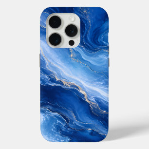 Blauw Marmeren Golven Luxe Abstract iPhone 15 Pro Case