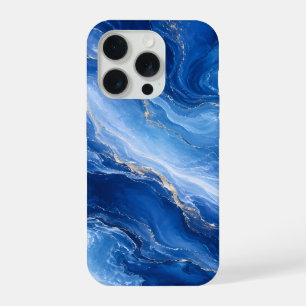 Blauw Marmeren Golven Luxe Abstract iPhone 15 Pro Hoesje