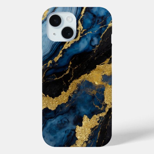 Blauw marmeren patroon met goud Case-Mate iPhone case (Achterkant)